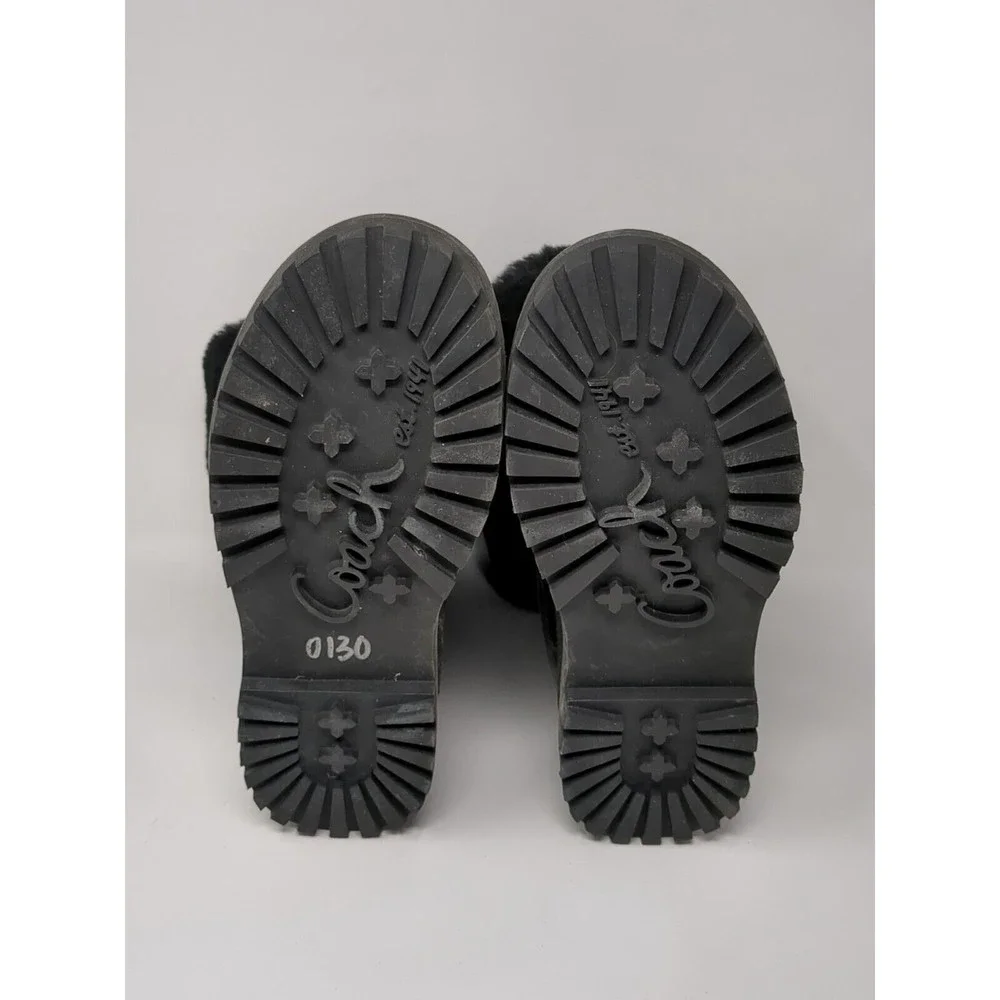 Coach Leonora Black Faux Fur Lace-Up Snow Winter Boots Signature Size 6 B Y2K‎